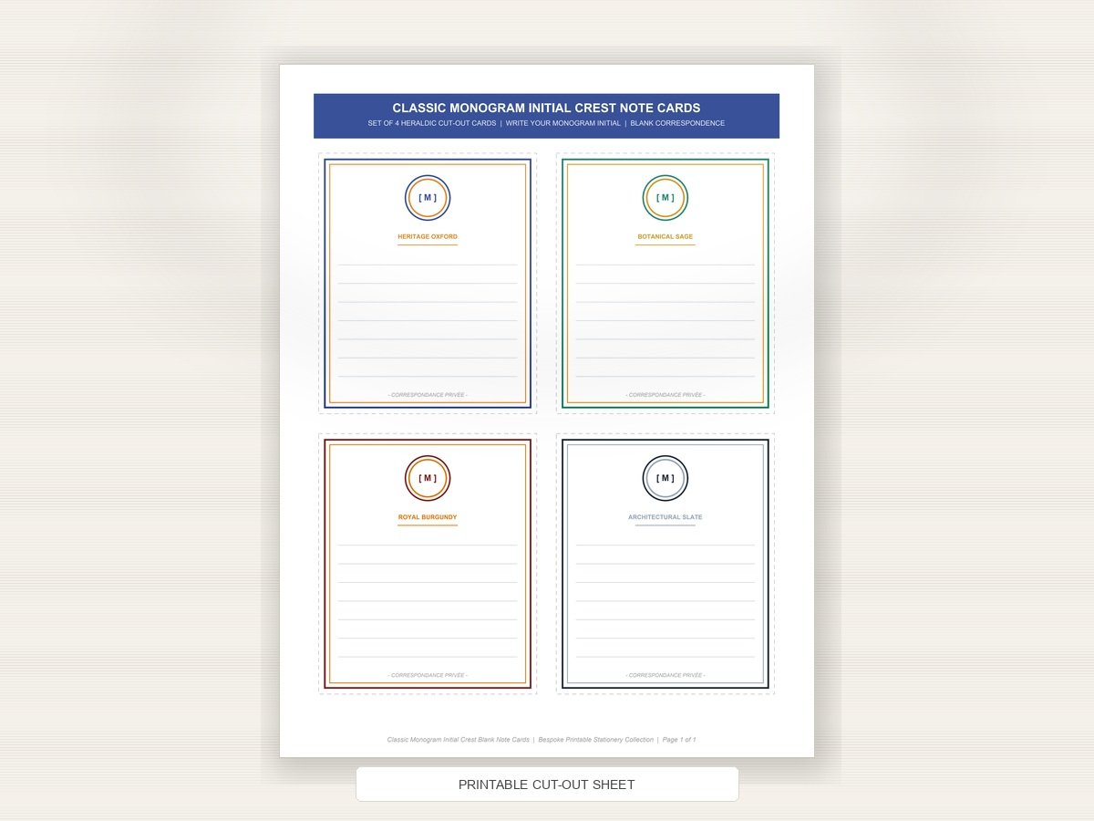 Classic Monogram Initial Crest Blank Note Cards