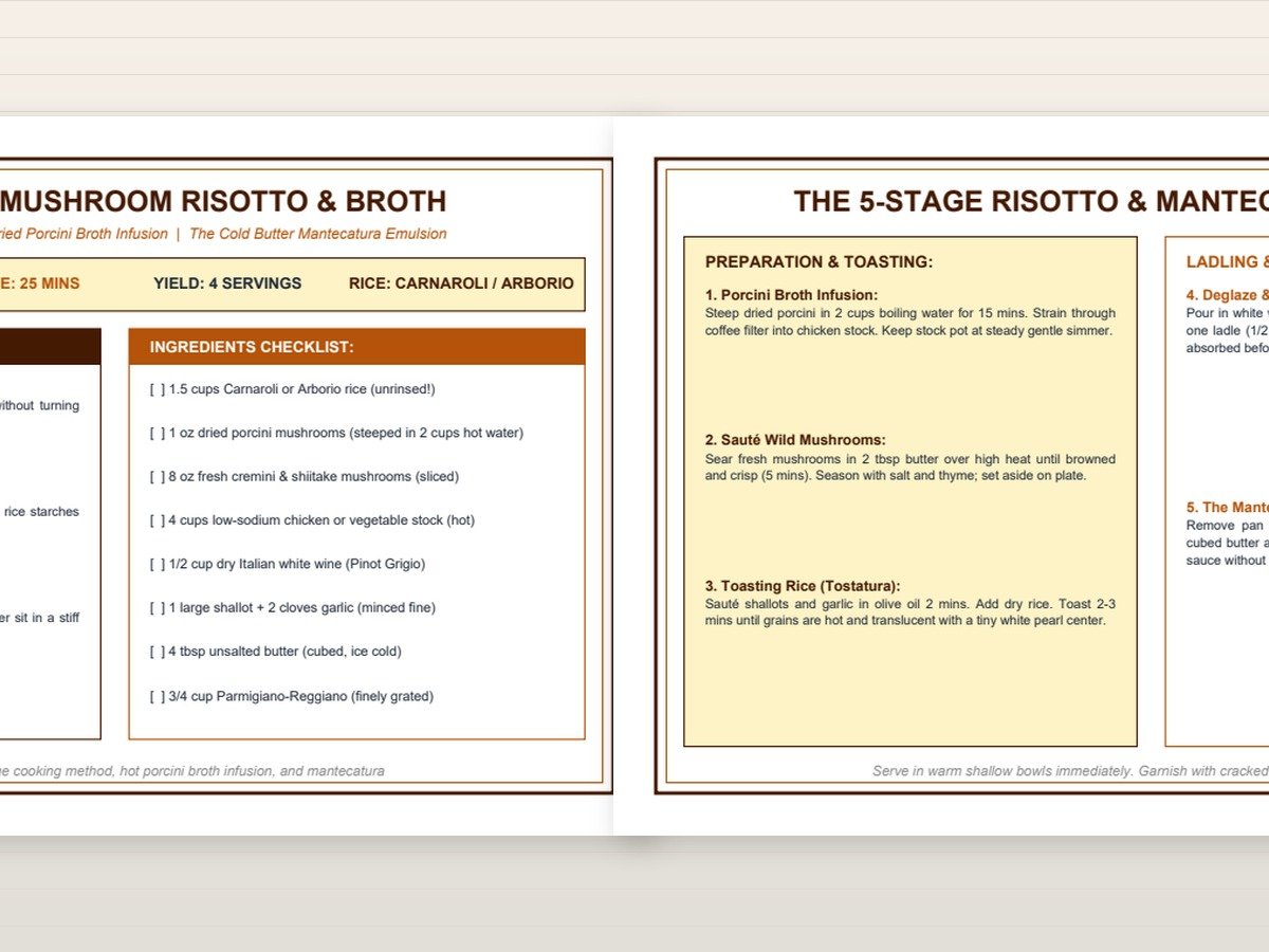 Creamy Wild Mushroom Risotto & Broth Technique Card