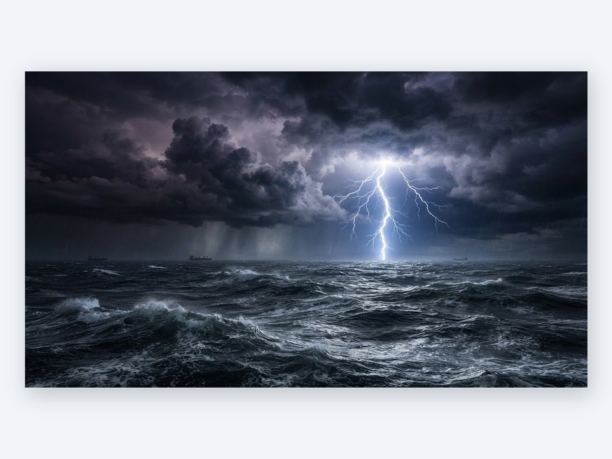 Dramatic Thunderstorm Lightning Over Ocean Wallpaper product preview