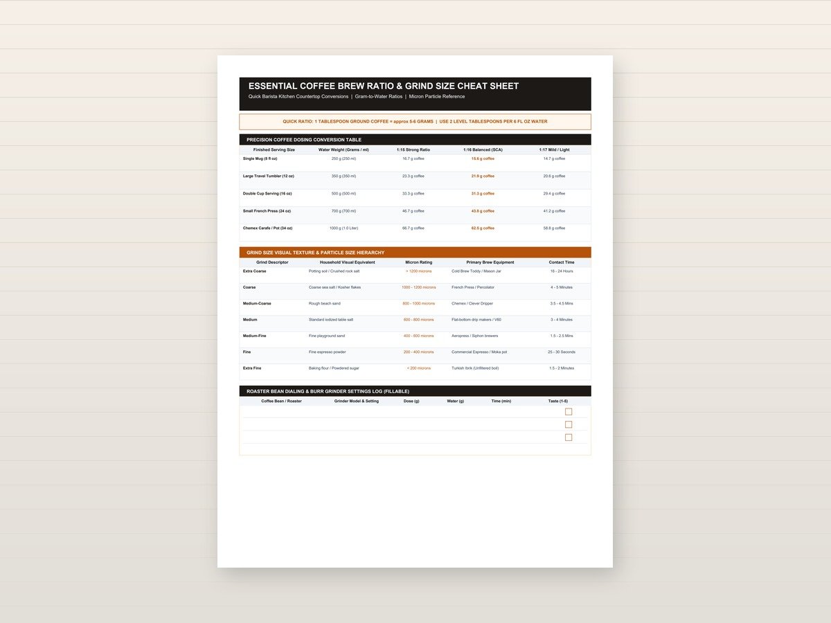 Essential Coffee Brew Ratio & Grind Size Cheat Sheet