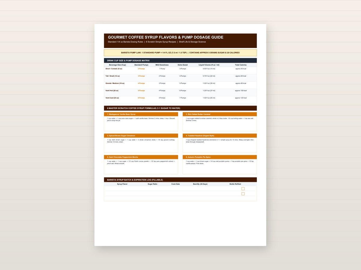Gourmet Coffee Syrup Flavors & Pump Dosage Card