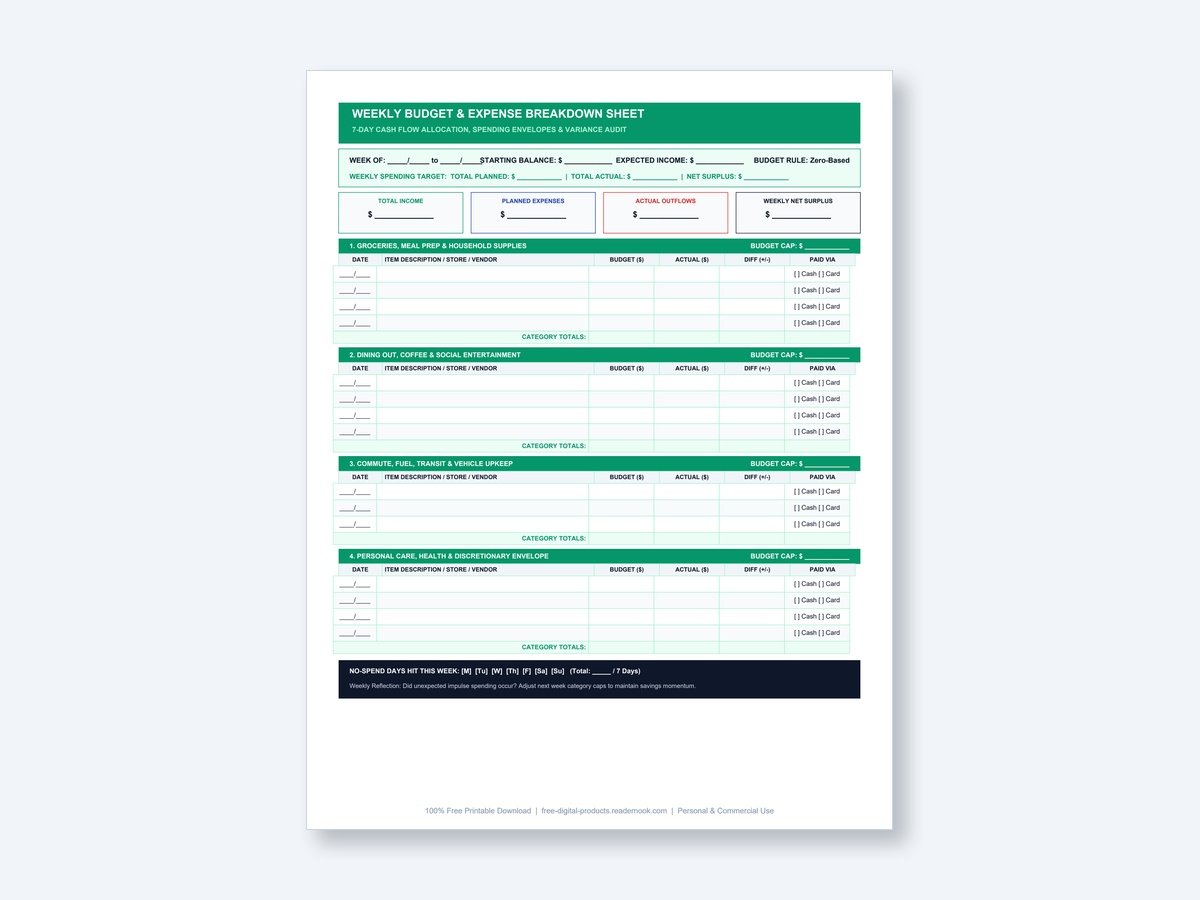 Weekly Budget & Expense Breakdown Sheet