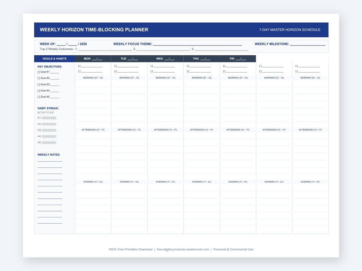 Weekly Horizon Time-Blocking Planner